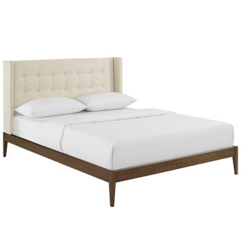 Modway Hadley Queen Wingback Upholstered Polyester Fabric Platform Bed MOD-6003-BEI Beige