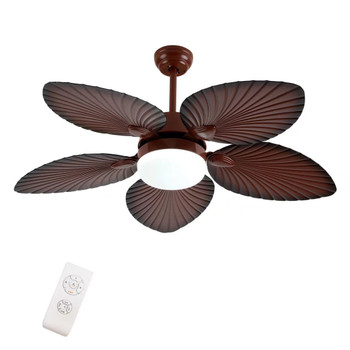 Brown Tropical Palm Metal Ceiling Lamp And Fan