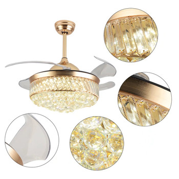 HomeRoots-Stylish Crystal LED Chandelier Ceiling Fan-475658