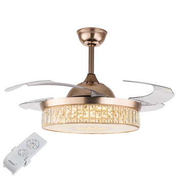 HomeRoots Elegant Crystal Chandelier Retractable Blade Ceiling Fan - 475684