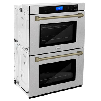 ZLINE 30" Autograph Edition Double Wall Oven with Self Clean and True Convection in DuraSnow&reg; Stainless Steel and Gold (AWDSZ-30-G) AWDSZ-30-G