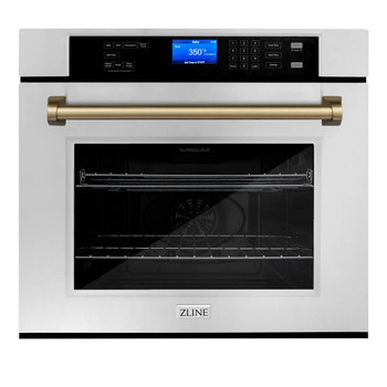 ZLINE 30" Autograph Edition Single Wall Oven with Self Clean and True Convection in Stainless Steel and Champagne Bronze (AWSZ-30-CB)
