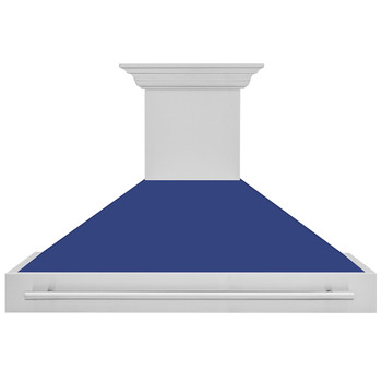 ZLINE 48" Stainless Steel Range Hood with Blue Matte Shell and Stainless Steel Handle 8654STX-BM-48