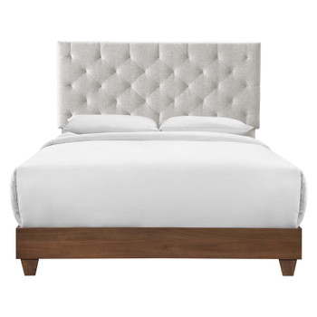 Modway Rhiannon Diamond Tufted Upholstered Fabric Queen Bed Walnut Beige MOD-6146-WAL-BEI