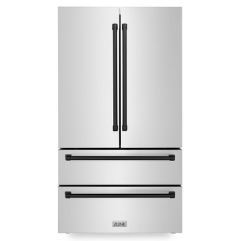 ZLINE 36" Autograph Edition 22.5 cu. ft Freestanding French Door Refrigerator with Ice Maker in Fingerprint Resistant Stainless Steel with Matte Black Accents (RFMZ-36-MB) RFMZ-36-MB
