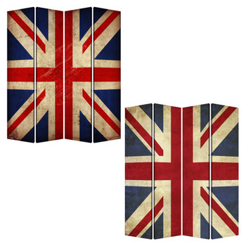 1 x 84 x 84 Multi Color Wood Canvas Union Jack  Screen