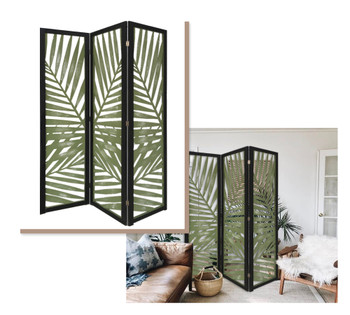 3 Panel Green Room Divider with Tropical leaf