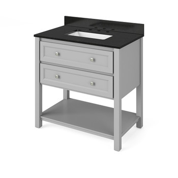 36" Grey Adler Vanity, Black Granite Vanity Top, undermount rectangle bowl