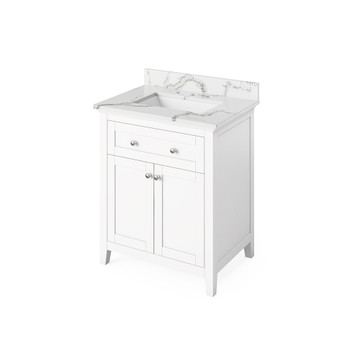 30" White Chatham Vanity, Calacatta Vienna Quartz Vanity Top, undermount rectangle bowl