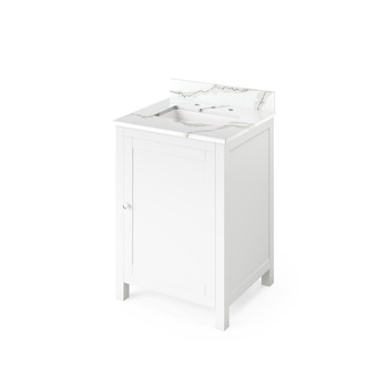 24" White Astoria Vanity, Calacatta Vienna Quartz Vanity Top, undermount rectangle bowl