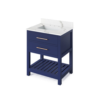 30" Hale Blue Wavecrest Vanity, Calacatta Vienna Quartz Vanity Top, undermount rectangle bowl