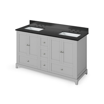 60" Grey Addington Vanity, double bowl, Black Granite Vanity Top, two undermount rectangle bowls