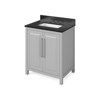 30" Grey Cade Vanity, Black Granite Vanity Top, undermount rectangle bowl