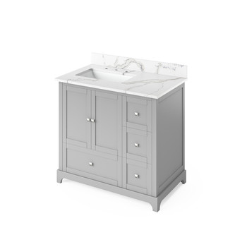 36" Grey Addington Vanity, left offset, Calacatta Vienna Quartz Vanity Top, undermount rectangle bowl