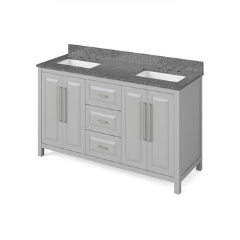 60" Grey Cade Vanity, double bowl, Boulder Cultured Marble Vanity Top, undermount rectangle bowl