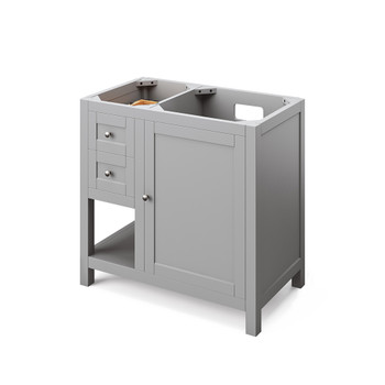 36" Grey Astoria Vanity, right offset, Black Granite Vanity Top, undermount rectangle bowl