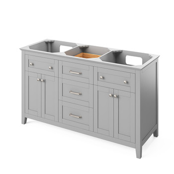 60" Grey Chatham Vanity, double bowl, Calacatta Vienna Quartz Vanity Top, two undermount rectangle bowls