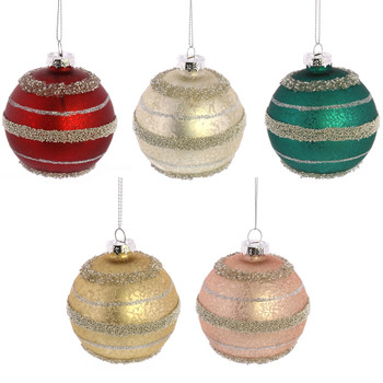KIRA ORNAMENTS, GLASS - SET OF 5, ASSORTED - PINK, RED, SILVER, TEAL, GOLD
