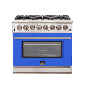 Forno Fratta - 36" Platinum Freestanding Dual Fuel Range with Blue door FFSGS6187-36BLU