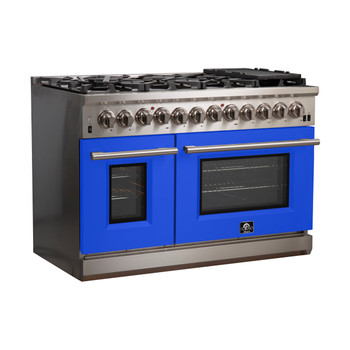 Forno Fratta - 48" Platinum Freestanding Dual Fuel Range with Blue door FFSGS6187-48BLU