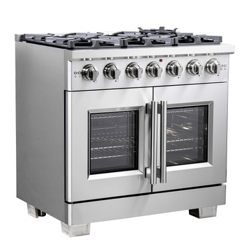 Forno Capriasca - 36" Titanium Gas Range, Double fire furnace head 6 burner, with professional oven, with French Door Oven Access FFSGS6460-36