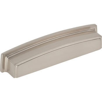 Jeffrey Alexander 128 mm Center Satin Nickel Square-to-Center Square Renzo Cabinet Cup Pull 141-128SN