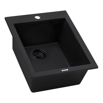 Ruvati 16 x 20 inch epiGranite Drop-in Topmount Granite Composite Single Bowl Kitchen Sink - Midnight Black - RVG1016BK