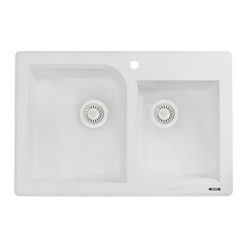Ruvati 33 x 22 inch epiGranite Dual-Mount Granite Composite Double Bowl Kitchen Sink - Arctic White - RVG1396WH