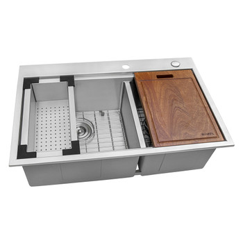 Ruvati 33 x 22 inch Workstation Drop-in 60/40 Double Bowl Topmount Rounded Corners 16 Gauge Stainless Steel Ledge Kitchen Sink - RVH8035
