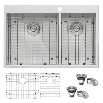 Ruvati 33 x 22 inch Drop-in 60/40 Double Bowl 16 Gauge Zero Radius Topmount Stainless Steel Kitchen Sink - RVH8050