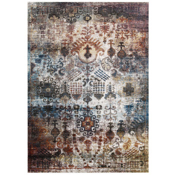 Modway Success Tahira Transitional Distressed Vintage Floral Moroccan Trellis 8x10 Area Rug Multicolored R-1159A-810