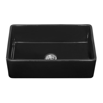 Ruvati 30 x 20 inch Fireclay Reversible Farmhouse Apron-Front Kitchen Sink Single Bowl - Glossy Black - RVL2100BK