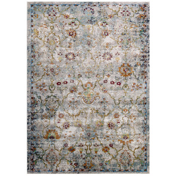 Modway Success Manuka Distressed Vintage Floral Lattice 4x6 Area Rug Multicolored R-1165A-46