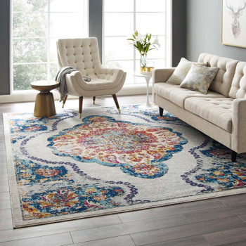 Modway Entourage Malia Distressed Vintage Floral Persian Medallion 8x10 Area Rug Multicolored R-1175A-810