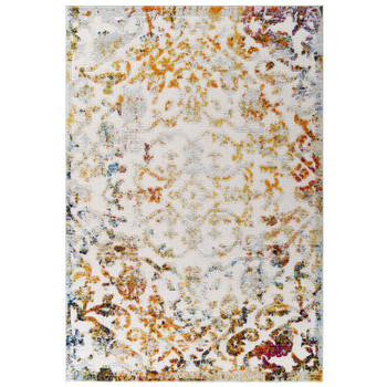 Modway Reflect Primrose Ornate Floral Lattice 8x10 Indoor/Outdoor Area Rug Ivory,Light Blue,Multicolored R-1179A-810