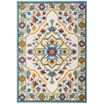 Modway Reflect Freesia Distressed Floral Persian Medallion 5x8 Indoor and Outdoor Area Rug Multicolored R-1184A-58