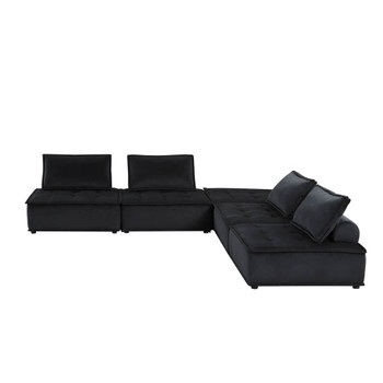 Lilola Home Anna Black Velvet 5 Pc Sectional Sofa Ottoman 81402-5A