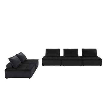 Lilola Home Anna Black Velvet 5 Pc Sectional Sofa Ottoman 81402-5D
