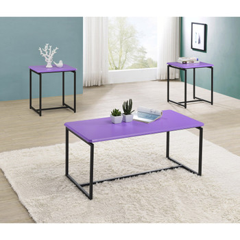 Lilola Home GT 3 Piece Violet Carbon Fiber Wrap Coffee Table and End Table Set 98028