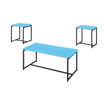 Lilola Home GT 3 Piece Blue Carbon Fiber Wrap Coffee Table and End Table Set 98030
