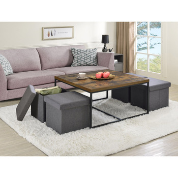 Lilola Home Caitlin Weathered Oak Wood Grain 5 Piece Coffee Table Set 98032
