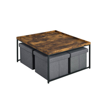 Lilola Home Vinny Weathered Oak Wood Grain 5 Piece Coffee Table Set with Raised Edges 98034
