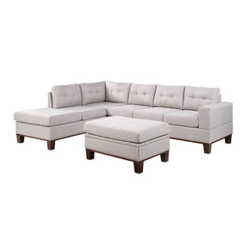 Lilola Home Hilo Light Gray Fabric Reversible Sectional Sofa with Dropdown Armrest, Cupholder, and Storage Ottoman 87720
