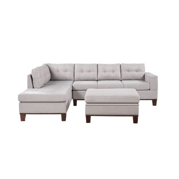 Lilola Home Hilo Light Gray Fabric Reversible Sectional Sofa with Dropdown Armrest, Cupholder, and Storage Ottoman 87720
