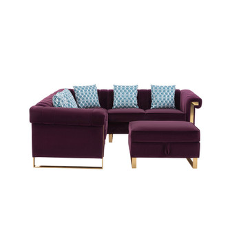 Lilola Home Maddie Purple Velvet 5-Seater Sectional Sofa with Storage Ottoman 89840PE-1
