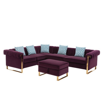 Lilola Home Maddie Purple Velvet 6-Seater Sectional Sofa with Storage Ottoman 89840PE-2
