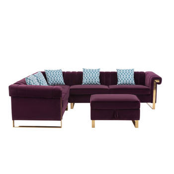 Lilola Home Maddie Purple Velvet 6-Seater Sectional Sofa with Storage Ottoman 89840PE-2
