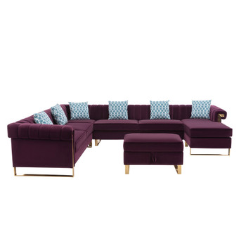 Lilola Home Maddie Purple Velvet 8-Seater Sectional Sofa with Reversible Chaise and Storage Ottoman 89840PE-4
