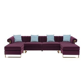 Lilola Home Maddie Purple Velvet 5-Seater Double Chaise Sectional Sofa 89840PE-5
