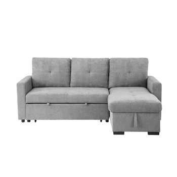 Lilola Home Serenity Gray Fabric Reversible Sleeper Sectional Sofa with Storage Chaise 81354
